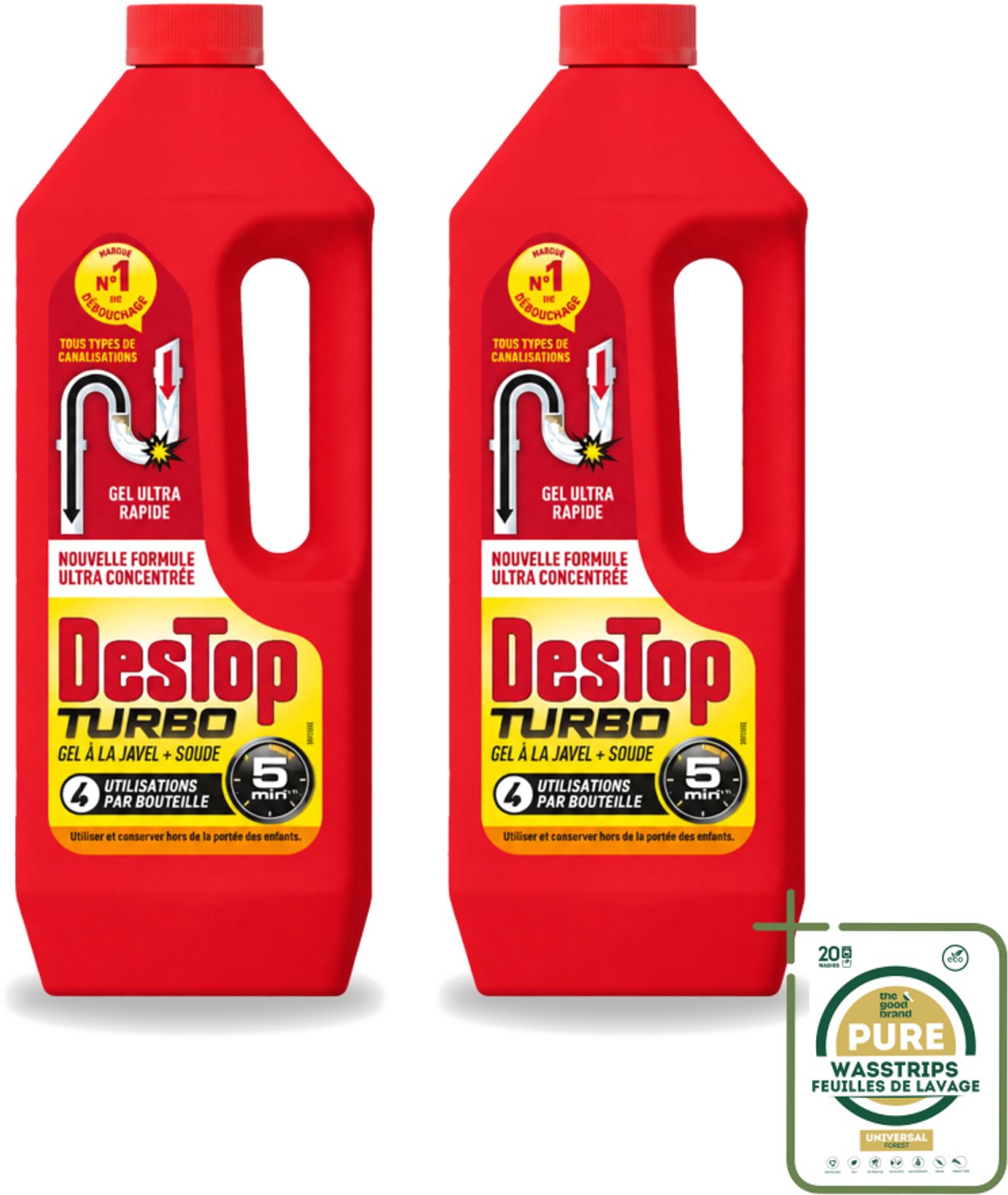 2 x Destop - Ontstopper - Turbo Gel - 1 L - Wasstrips - Ontstoppen - Afvoer - Verstopping - Ontstopmiddel - Afvoerleiding