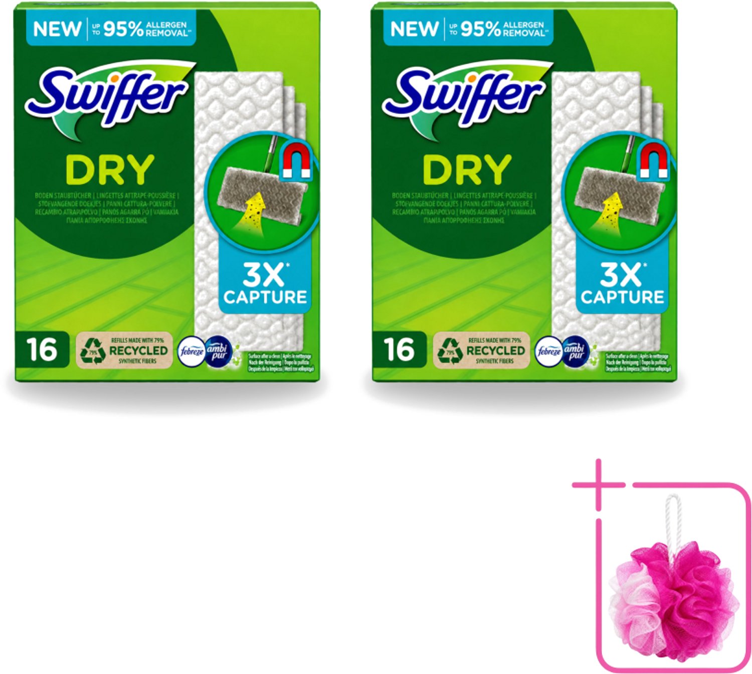 2 x Swiffer – Vloerdoekjes – Dry Navullingen – 16 doekjes - Bulkverpakking - Vloerreiniger - Douchemop - Droge doekjes