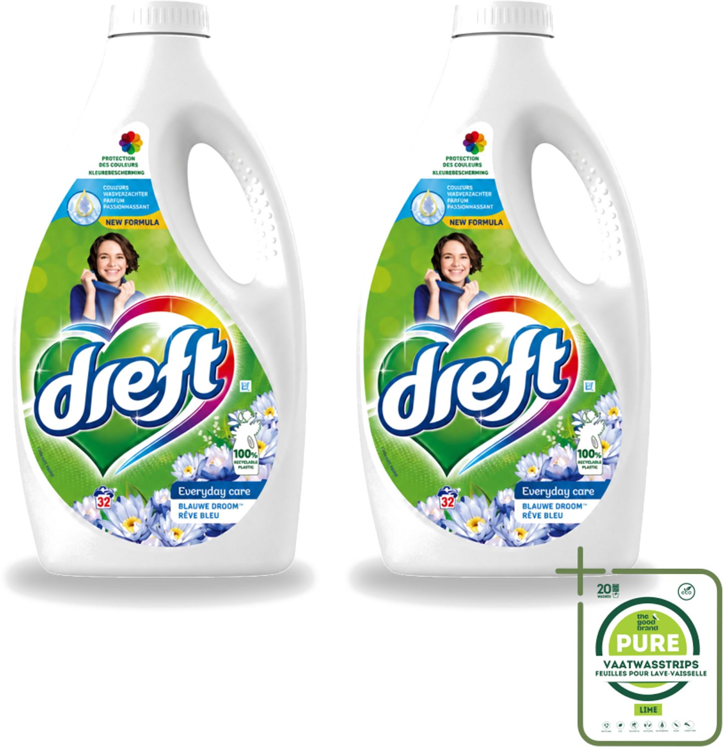 2 x Dreft – Vloeibaar Wasmiddel – Blue Dream – 32 Wasbeurten - Grootverpakking - Vaatwasstrips - Wasmiddel - Vloeibaar Wasmiddel - Blue Dream - Vlekverwijdering - Kleding Reinigen