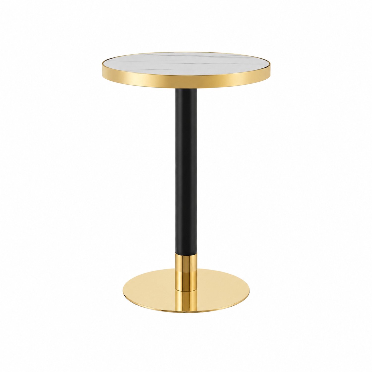 CHICFURN Bijzettafel - Rond - Marmerlook - Metalen onderstel - Wit