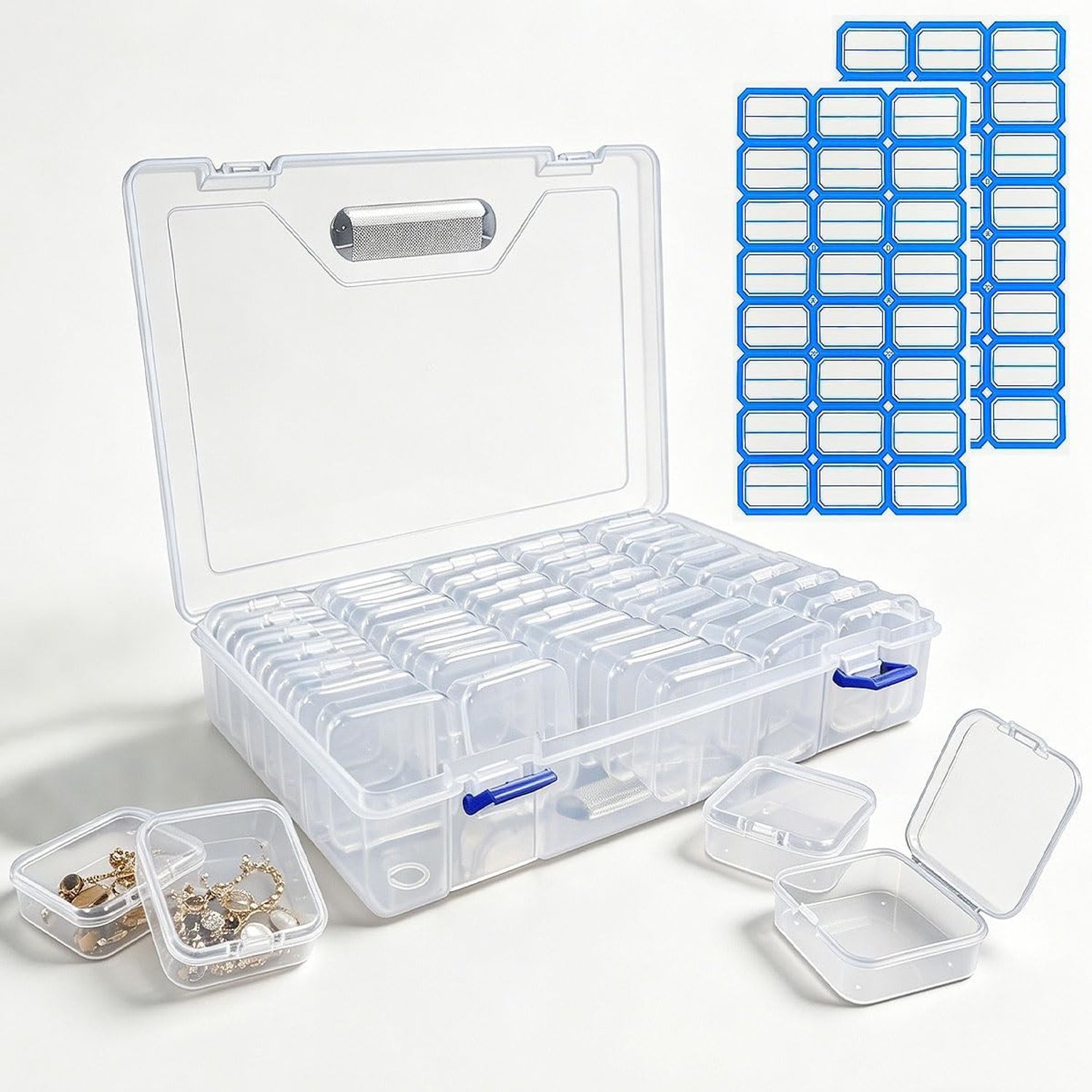 45 Stuks Transparante Opbergdozen met Deksel voor Kralen, Pillen en Sieraden - 5.5x5.5x2 cm Mini Opbergdozen voor Organisatie en Sorteren