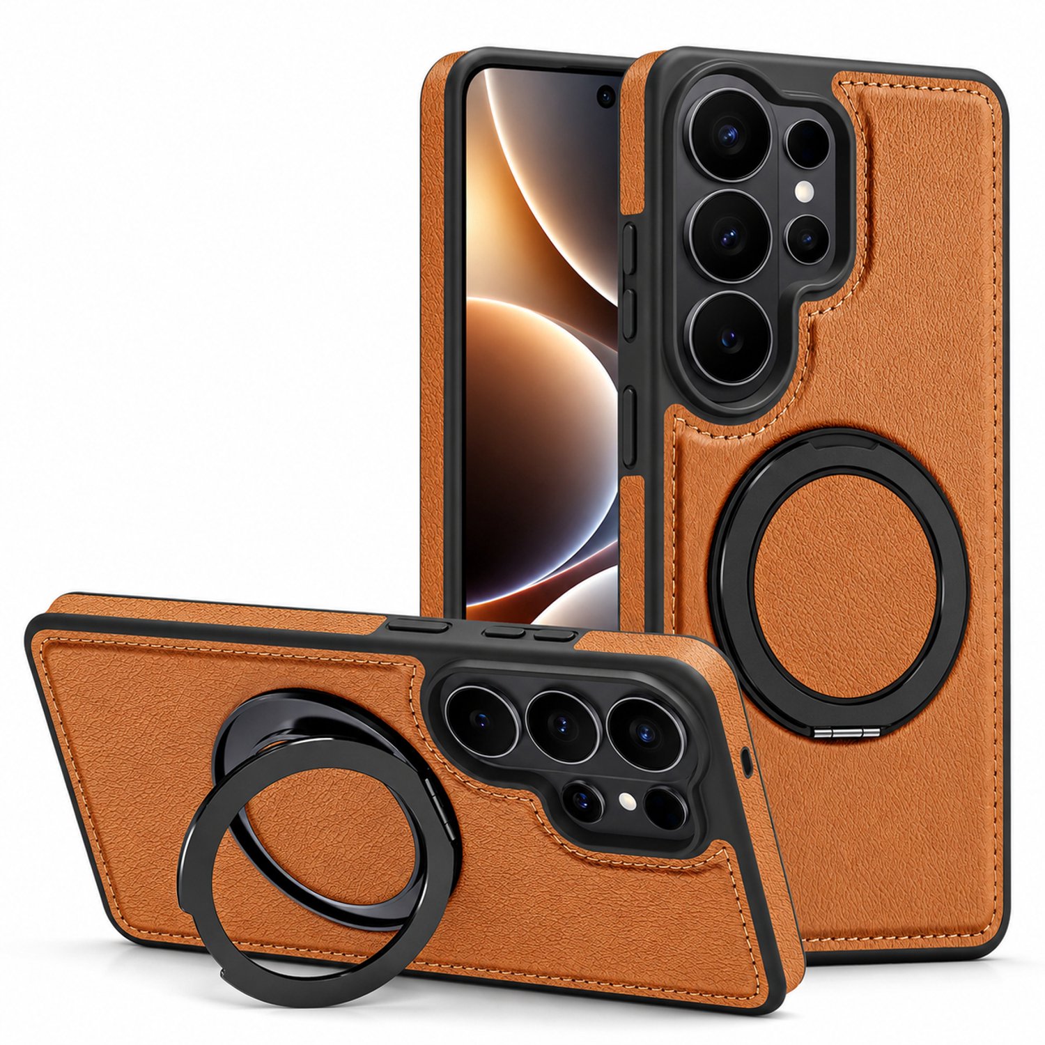 Perfeqt Hoesje geschikt voor Samsung Galaxy S26 Ultra | Leren BackCover | MagSafe | 360° Draaibare Kickstand | Rich Brown