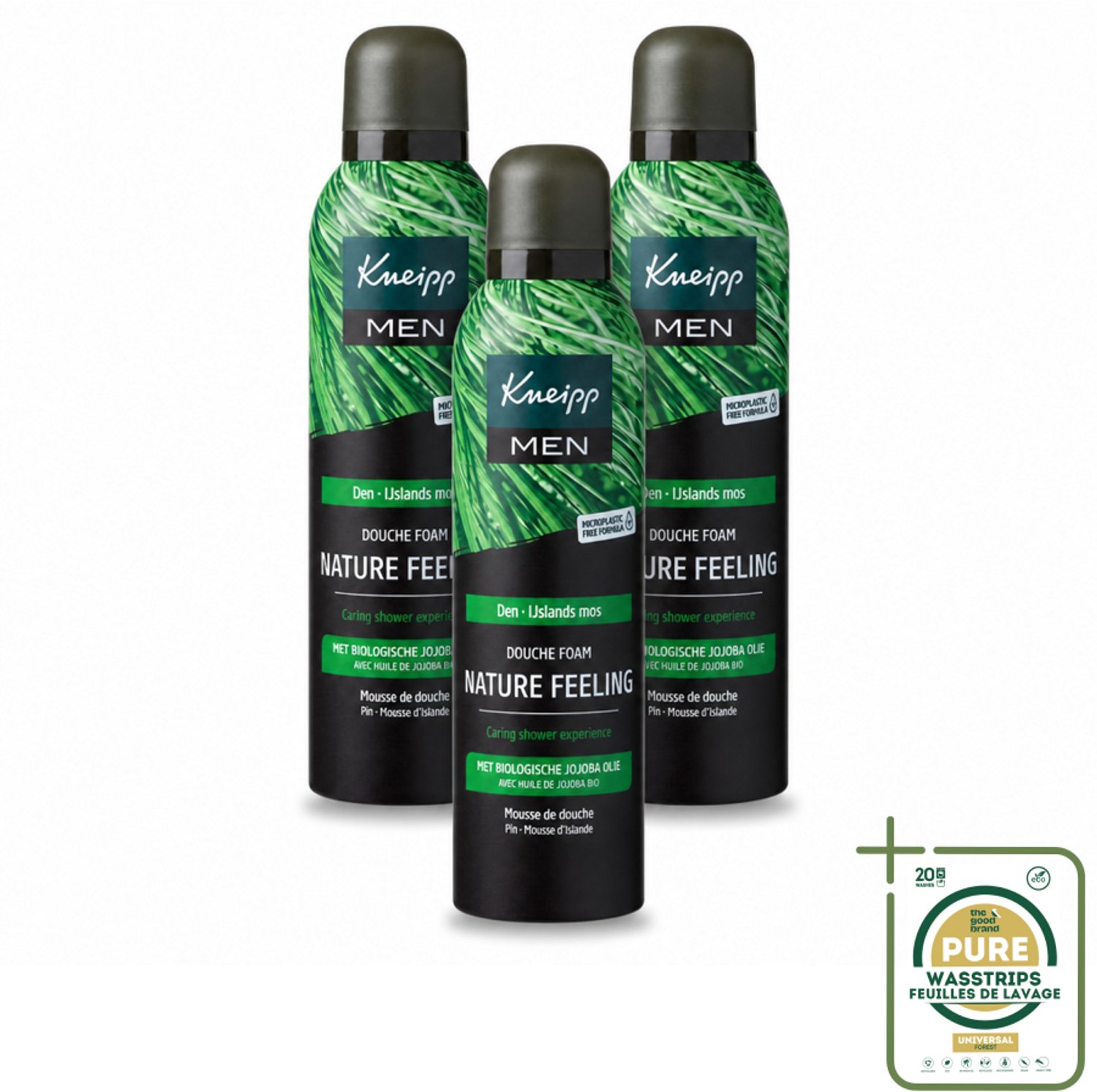 3 x Kneipp – Men Nature Feeling – Douche Foam – Frisse Dennengeur – 200 ml - Wasstrips - Douche Foam - Natuurlijke Douche - Frisse Den Geur - Schuim Voor De Badkamer - Verzorgende Douche