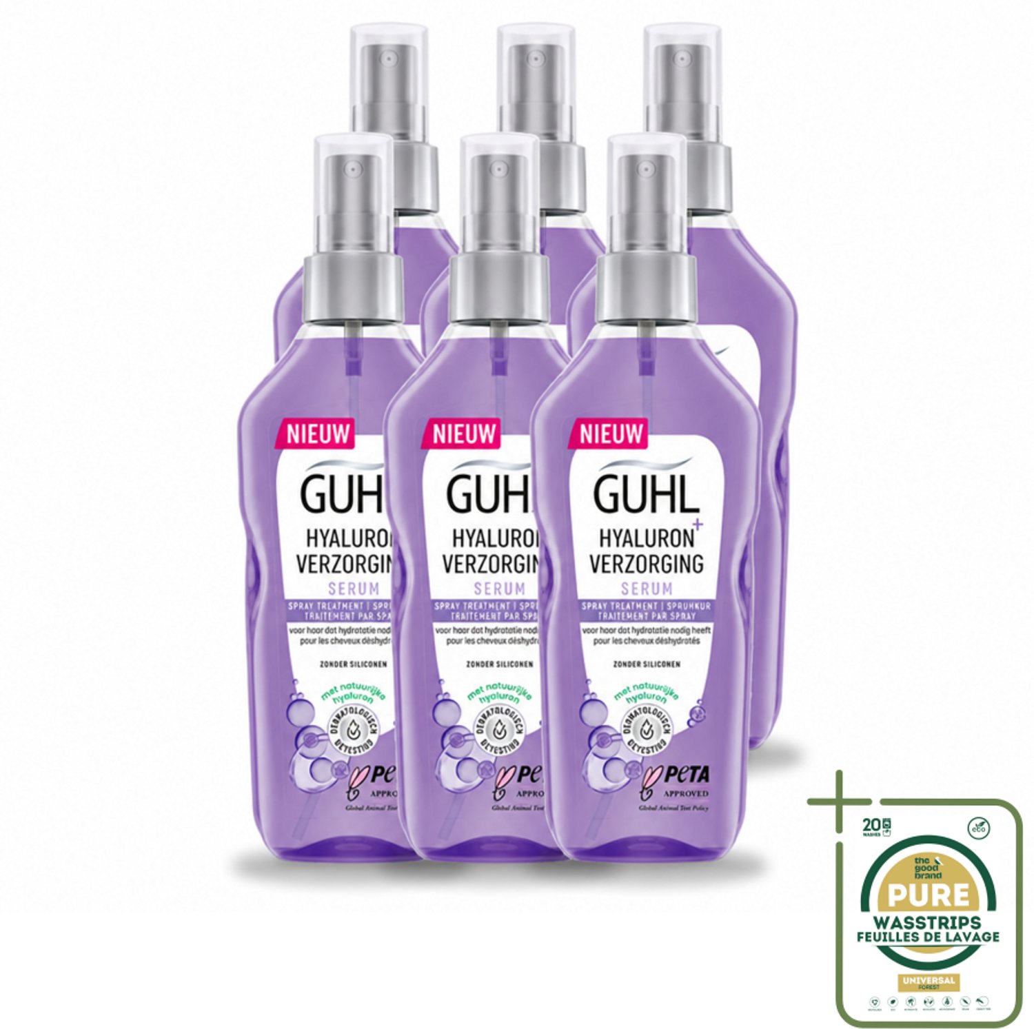 6 x Guhl - Spray - Hyaluron Verzorging - 150 ml - Wasstrips - Haarverzorging - Hyaluron Spray - Hydraatatie Spray - Hittebescherming Haar - Haarhydratatie