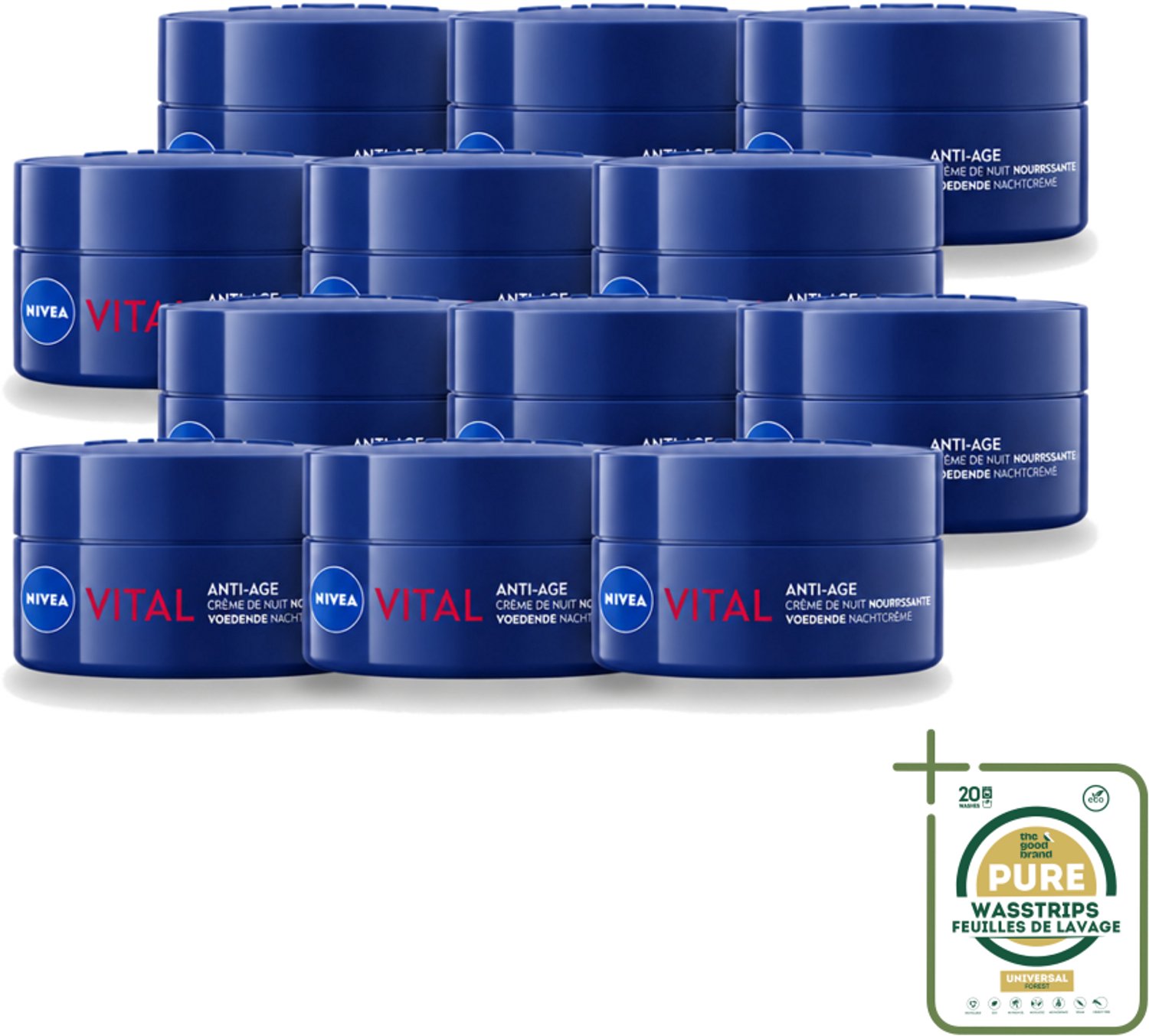 12 x NIVEA - Nachtcrème - VITAL Anti-Rimpel Herstellend - Voor rijpe huid - Met Vitamine F, Teunisbloemolie & Calcium - 50 ml - Wasstrips - Anti-rimpel Crème - Nachtcrème Voor Rijpe Huid - Huidherstel Crème - Vitamine F Crème - Teunisbloemolie Crème