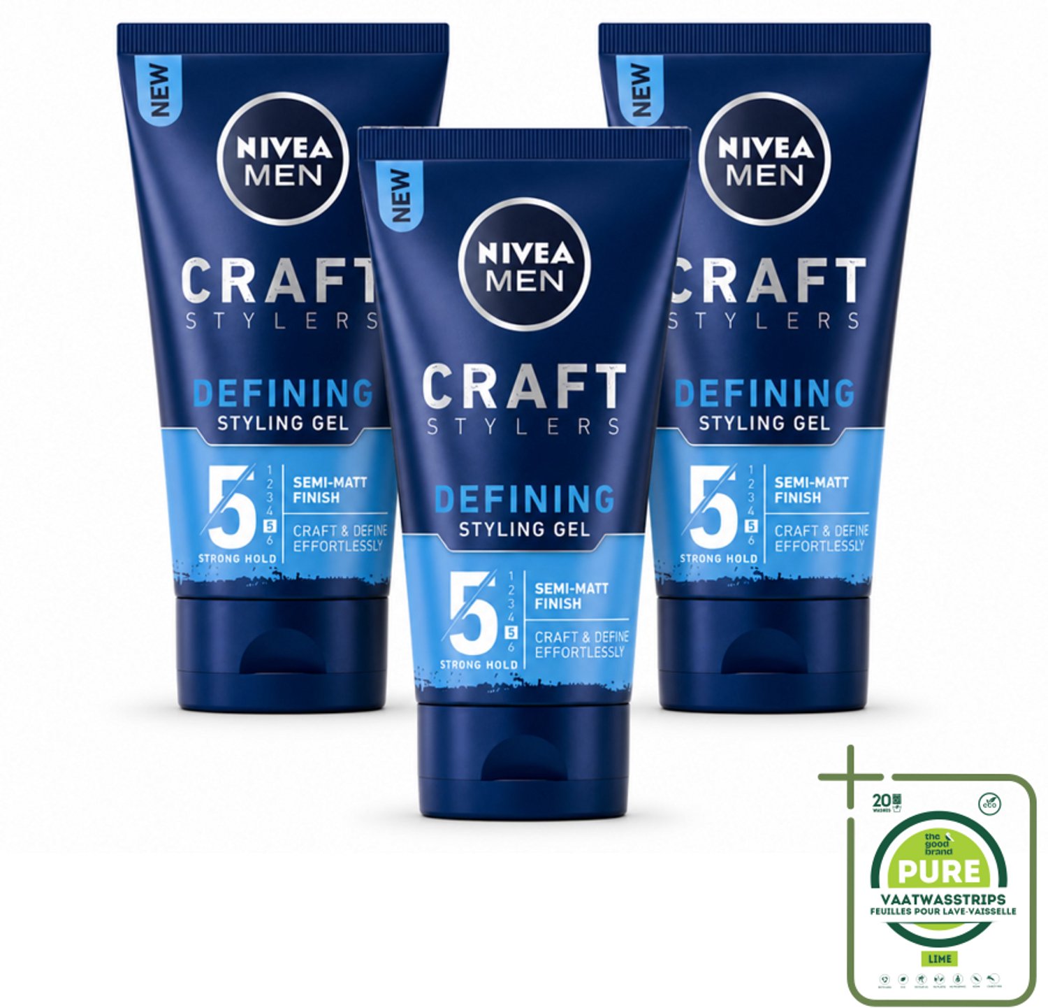3 x NIVEA MEN - Styling Gel - Matte Finish - 150 ml - Grootverpakking - Vaatwasstrips - Haarkleur - Haartypen - Haartypen - Haartypen - Haartypen