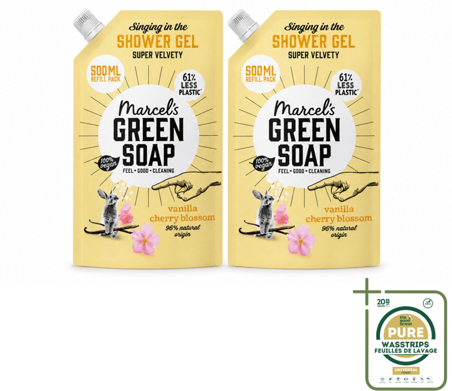 2 x Marcel's Green Soap - Shower Gel - Navulling - Vanille & Kersenbloesem - Krachtige werking - 500 ml - Wasstrips - Douchegel - Natuurlijke Douchegel - Ecologische Douchegel - Vegan Douchegel - Biologisch Afbreekbaar
