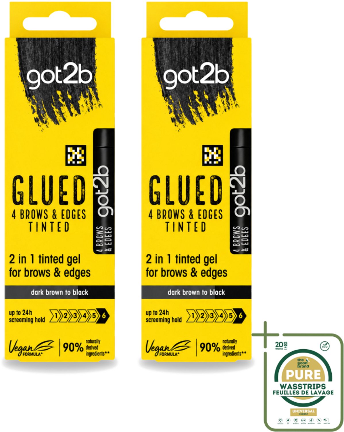 2 x Got2B - 2-in-1 Gel - Brows & Edges Zwart - 16 ml - Wasstrips - Wenkbrauwen En Haarranden - Gestylde Brows - Haarranden - Gel Voor Brows - Gel Voor Edges
