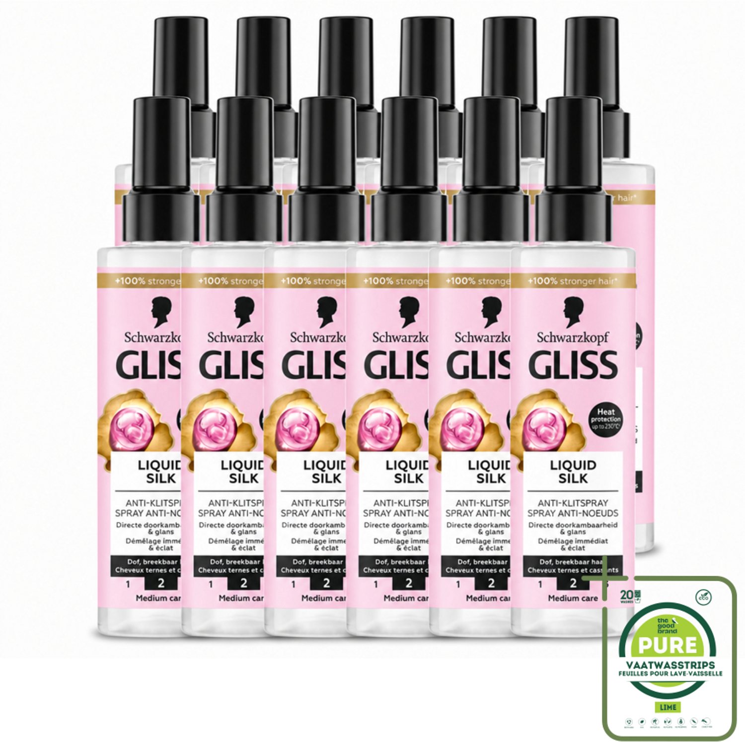 12 x Gliss - Anti-Klit Spray Liquid Silk Gloss voor Glanzend en Klitvrij Haar - 200 ml - Grootverpakking - Vaatwasstrips - Ontwarren Haar - Glansspray - Klitten Losmaken - Zijdeproteïnen - Doorkambaarheid