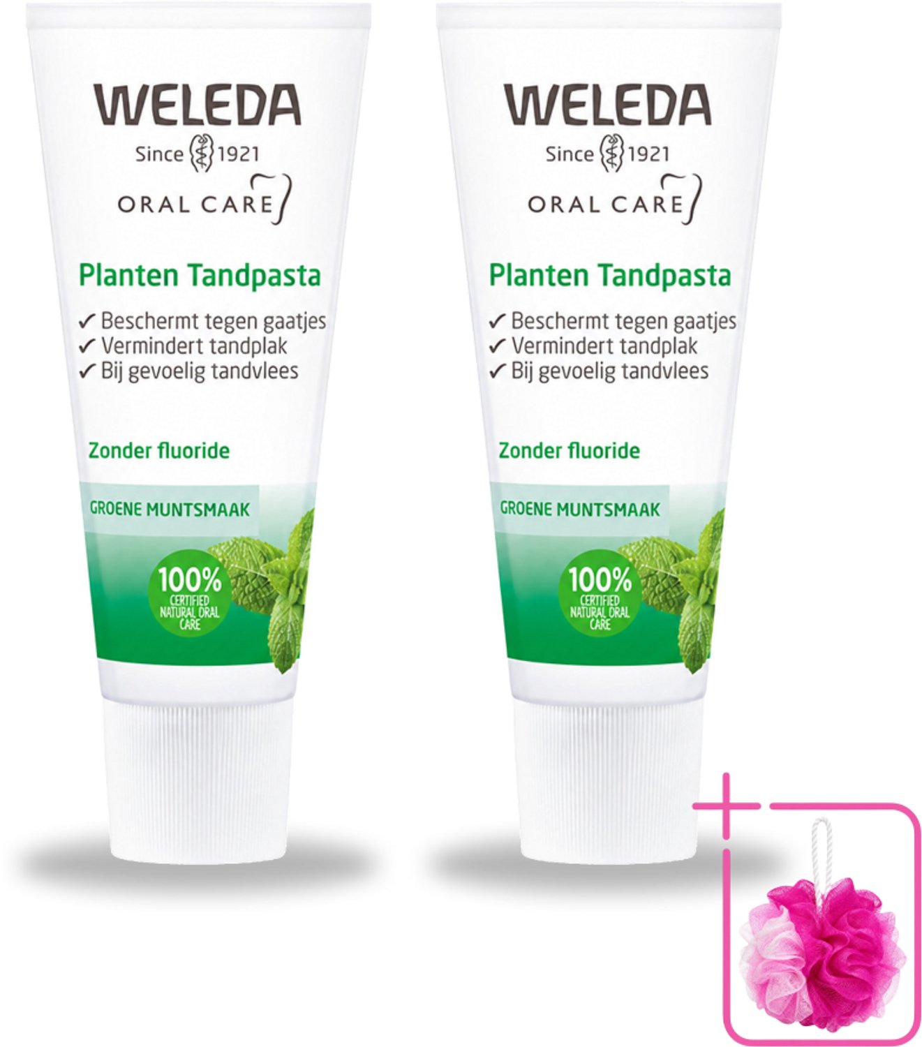 2 x WELEDA - Planten tandpasta - 75 ml - Bulkverpakking - Natuurlijke tandpasta - Douchemop - Tandvlees kalmeren