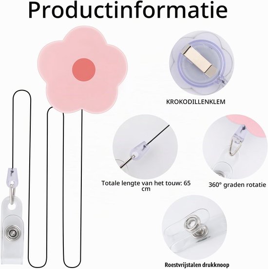 8-delige Retractable Badge Reel met Bloemen en Glimlach, ID Badge Houder voor Verpleegkunde, Ziekenhuis en Apothekersaccessoires, Naamclip voor Identificatie — afbeelding 3