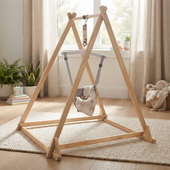 Klarven® Baby Springtuig Hout - Bijtelspeeltje - Kinderspringtuig - Baby Bouncer - Ontwikkelingsspeelgoed - Verstelbare Zithoogte, Educatief Speelgoed — afbeelding 4