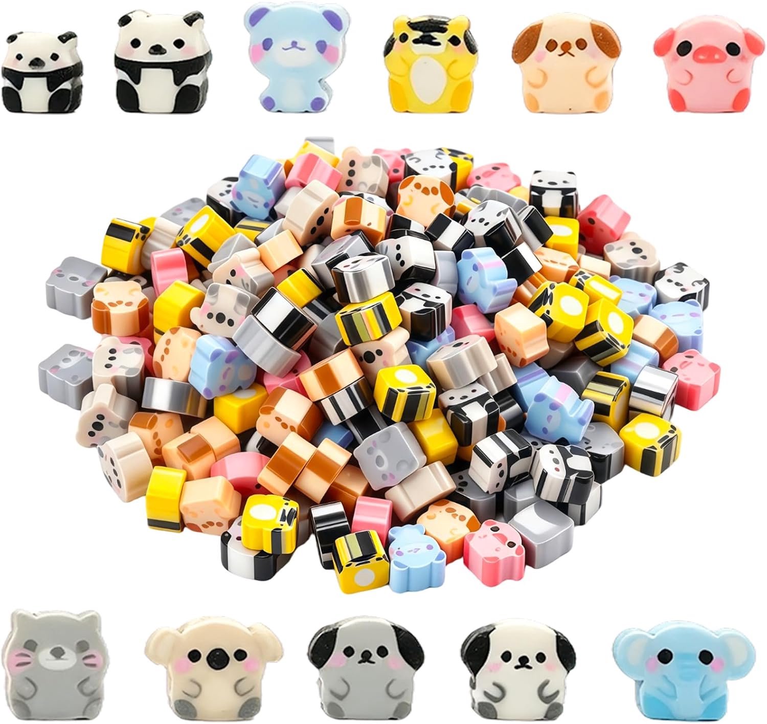 Decoratieve gummen 1 cm - Dierenvormige set van 200 - Kleurrijke mini schrijfwaren voor school - Vemera