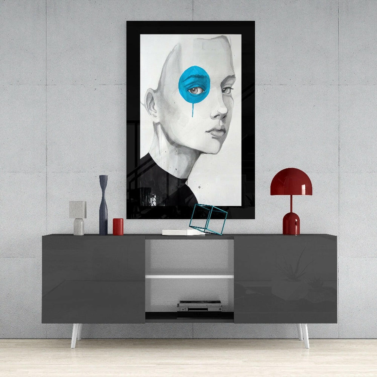Glasschilderij – Blauwe Visie – Kunstzinnige Wanddecoratie