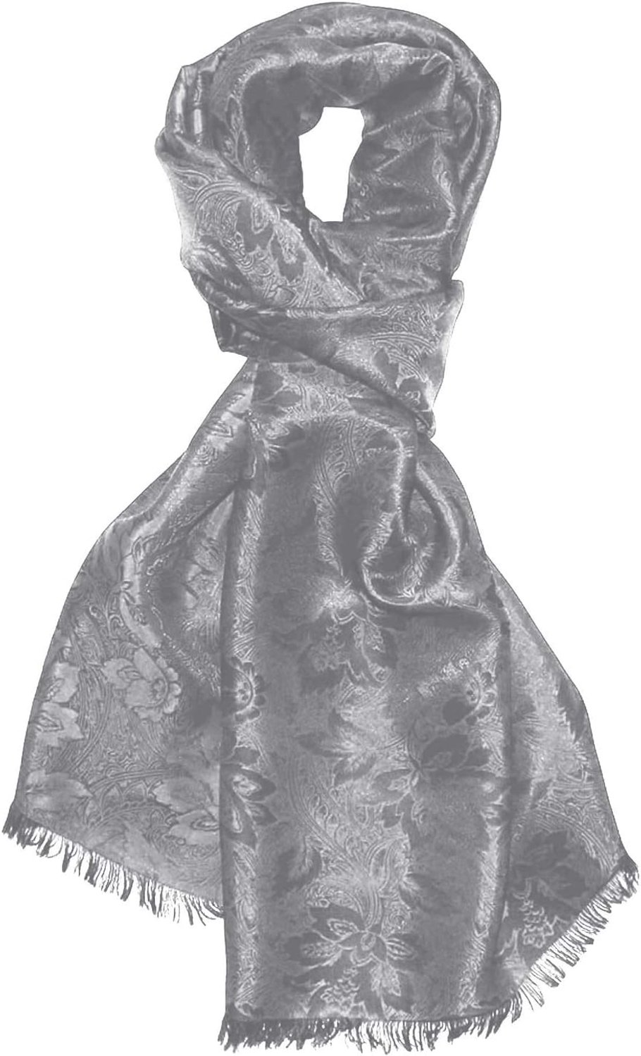 Lorenzo Cana Heren Sjaal Jacquard Bloemen Zilver Grijs Viscose Zijde 55x190cm