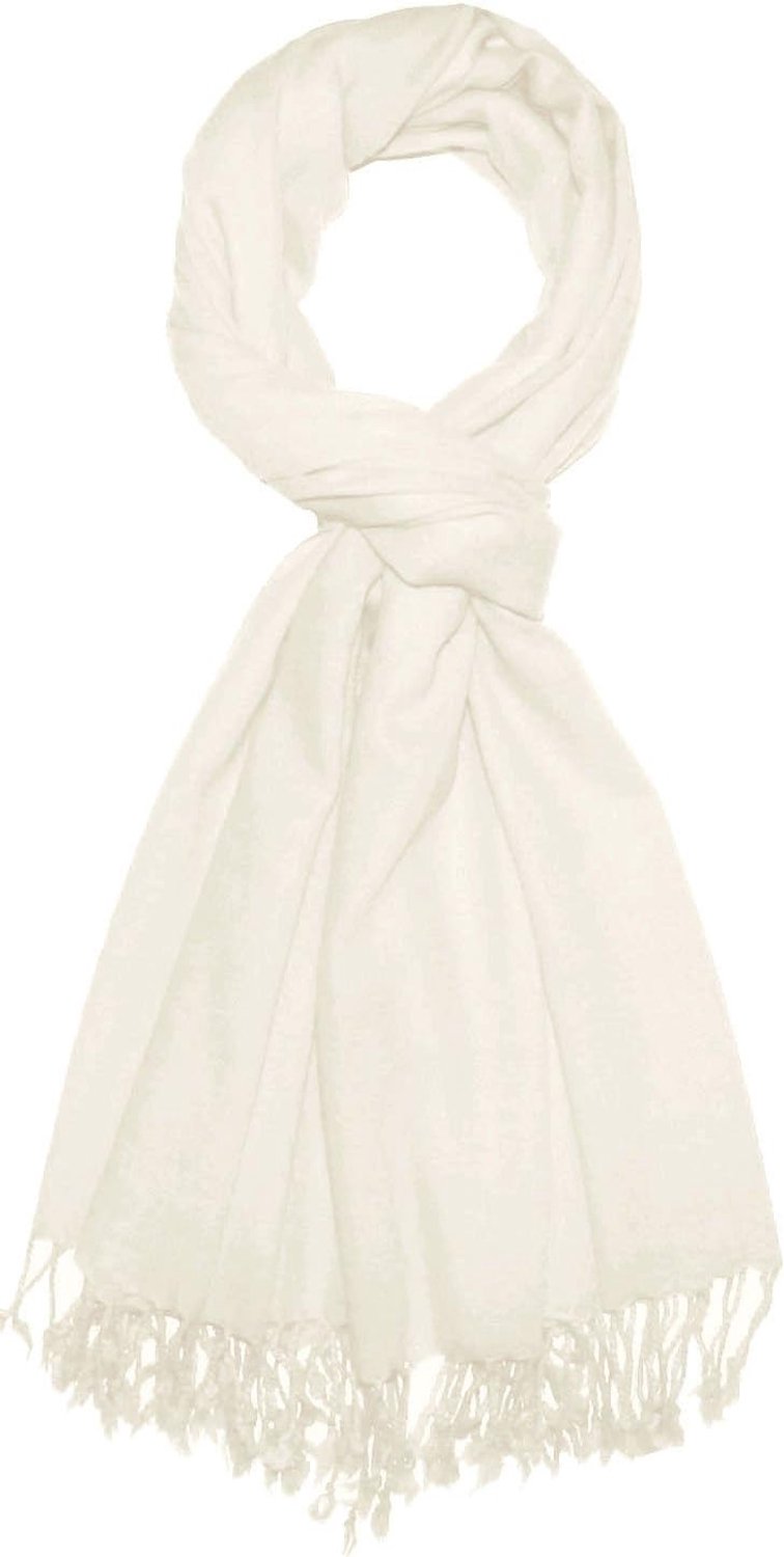 Luxe Heren Sjaal - 50% Cashmere, 50% Wol - Effen Crème Wit