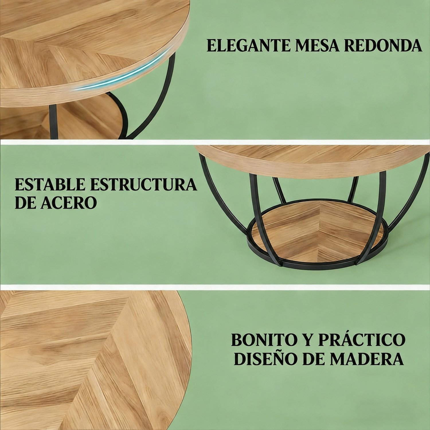 CHICFURN Salontafel - 2-laags - rond - houtkleurig