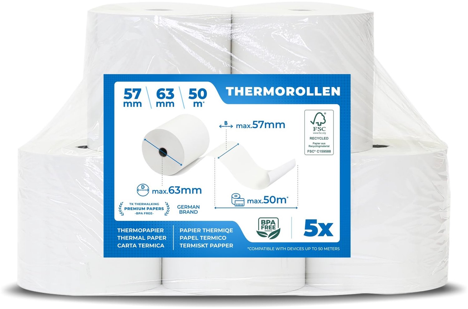 Premium Thermorollen 57 mm x 50 m voor Kassa's