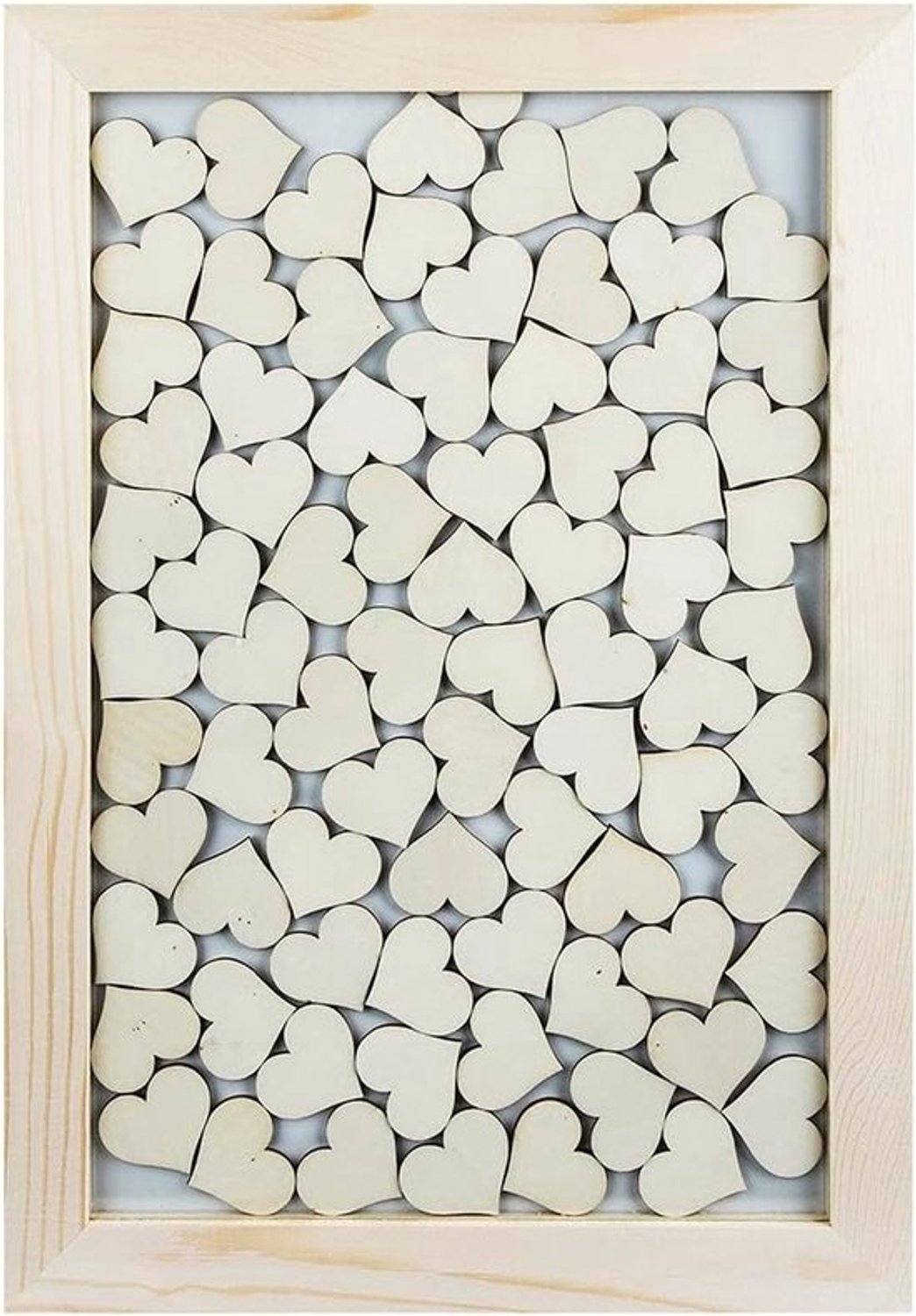 Houten gastenboek - Hartjesframe - Bruiloftsherinneringen - Inclusief 80 hartjes - 30 x 42 cm - Houtkleurig