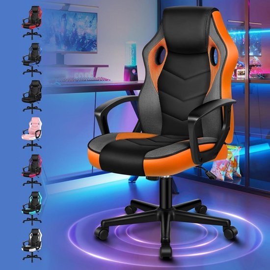 Gamingstoel - Bureaustoel - Comfortabel zitten tijdens werk - Ergonomisch ontwerp - 70 cm diep - Oranje — afbeelding 2