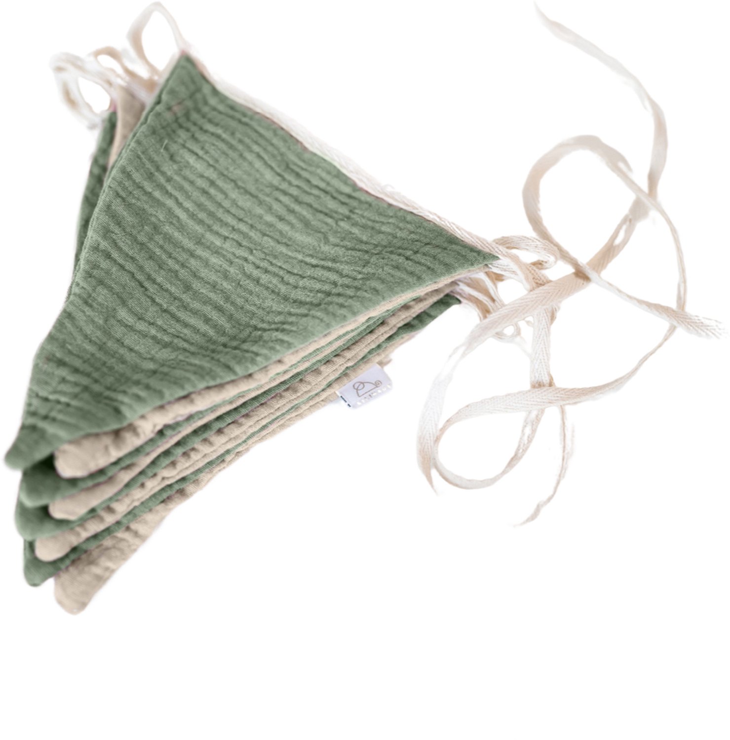 LILIMAUS Vlaggenlijn stof kinderkamer - stoffen slinger van mousseline katoen - 300 cm - groen en beige