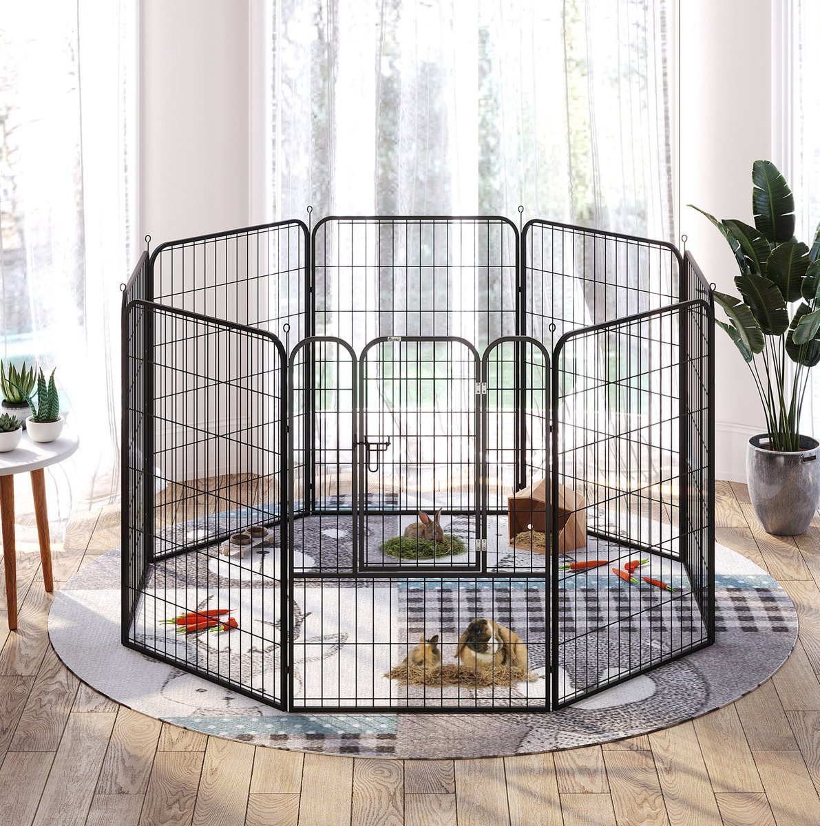 MODFU - Puppyren - Met Deur - Opvouwbaar - Binnen En Buiten - Metaal - Zwart - 80 X 100 Cm