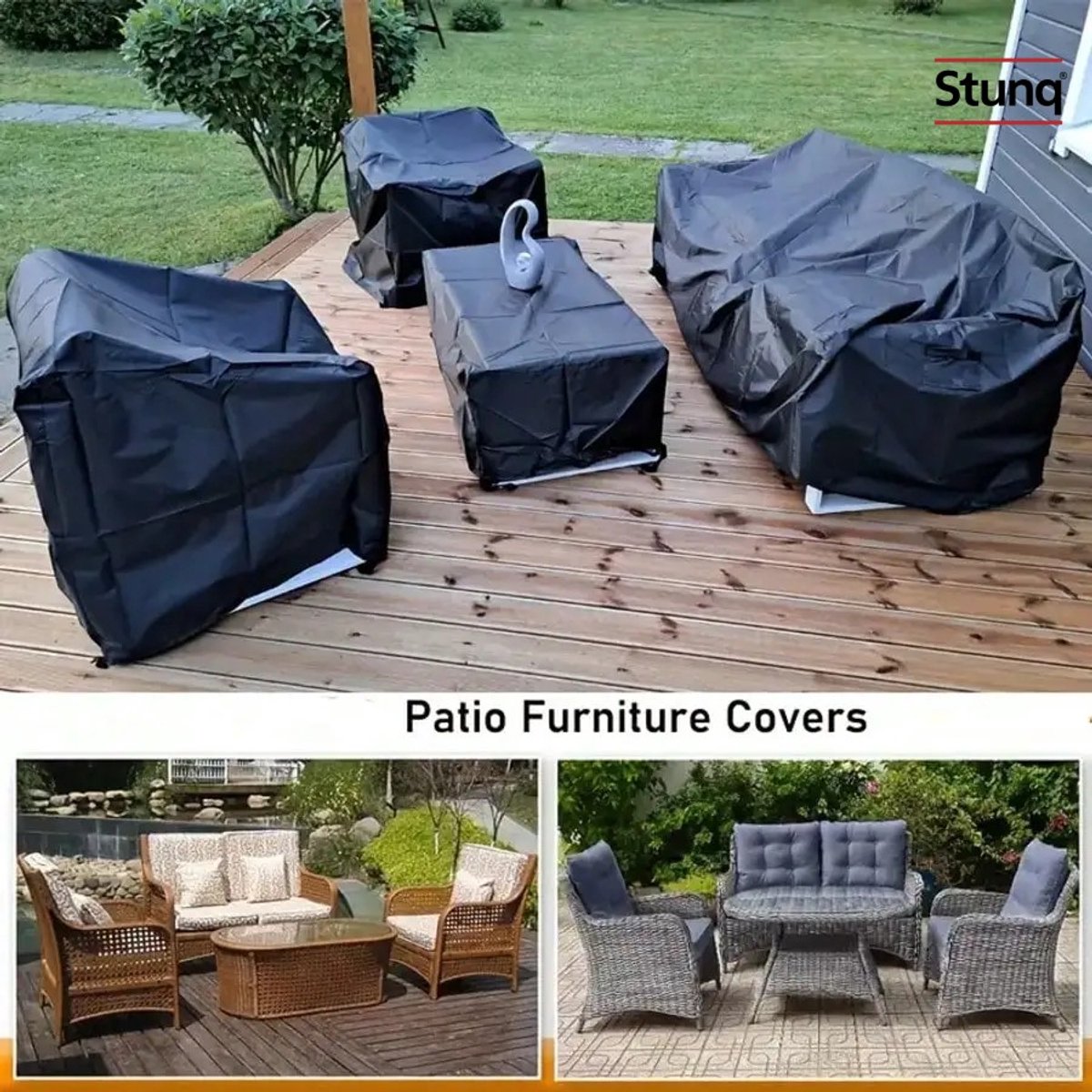 Stunq 210D Outdoor 4-delige Tuinmeubelhoes Set Waterdicht Zonwerend Regenbestendig Zwart