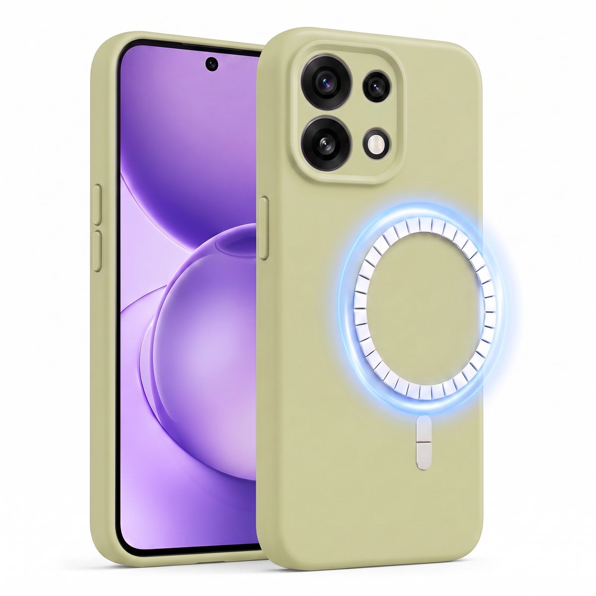 Hoesje geschikt voor Oppo Reno 16 Pro - Hoesje geschikt voor Magsafe - Draadloos opladen - Gehard Glas - Salie Groen