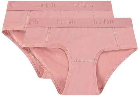 Twee roze hipster broekjes van Ten Cate met elastische tailleband met logo.