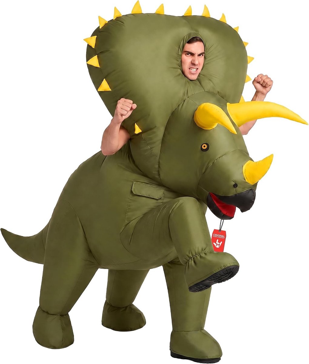 Opblaasbaar Kostuum - Triceratops Dinosaurus - Eenheidsmaat - Voor Volwassenen