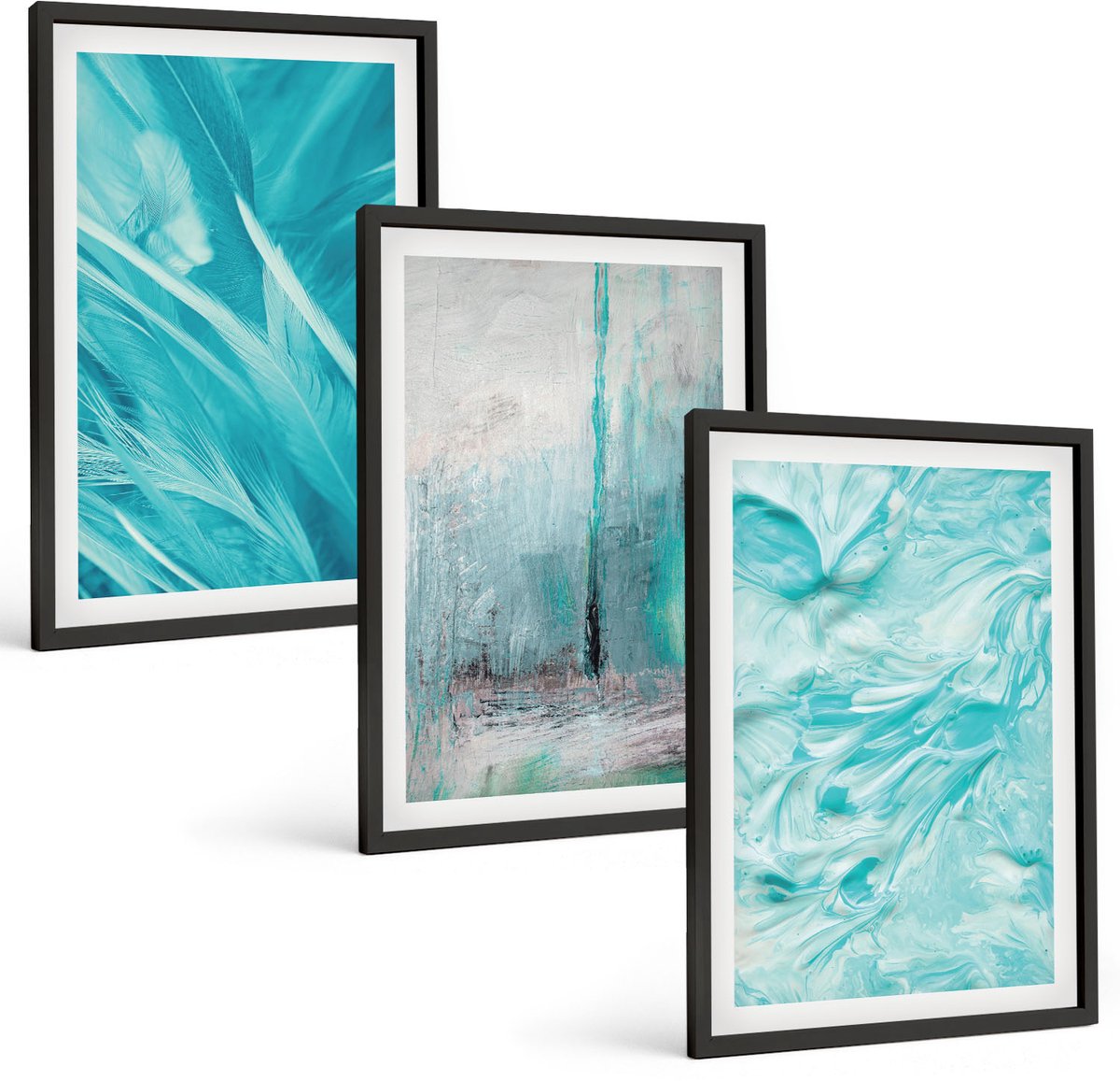 Coloray 3-Delige Schilderij Set - Verschillende Blauwtinten In Delicate Abstracte Patronen - 40 x 60 cm - Wanddecoratie - Muurdecoratie - Moderne Interieurdecoratie - Decoratieve Schilderijen