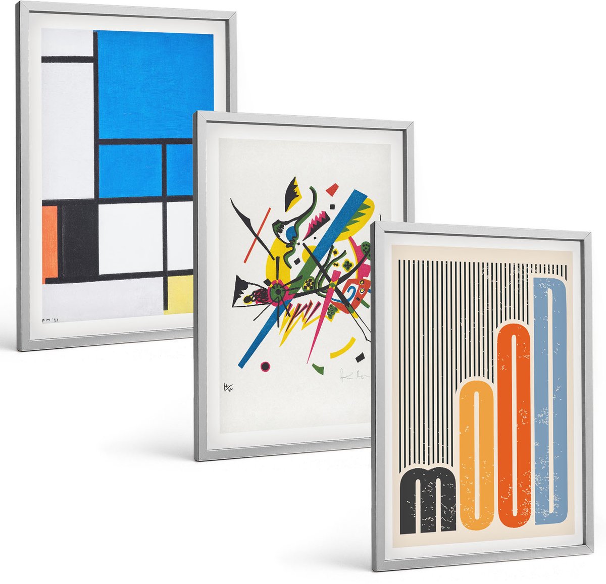 Coloray 3-Delige Schilderij Set - Abstracte Moderne Composities Met Geometrische Vormen - 40 x 60 cm - Muurdecoratie - Wanddecoratie - Hal