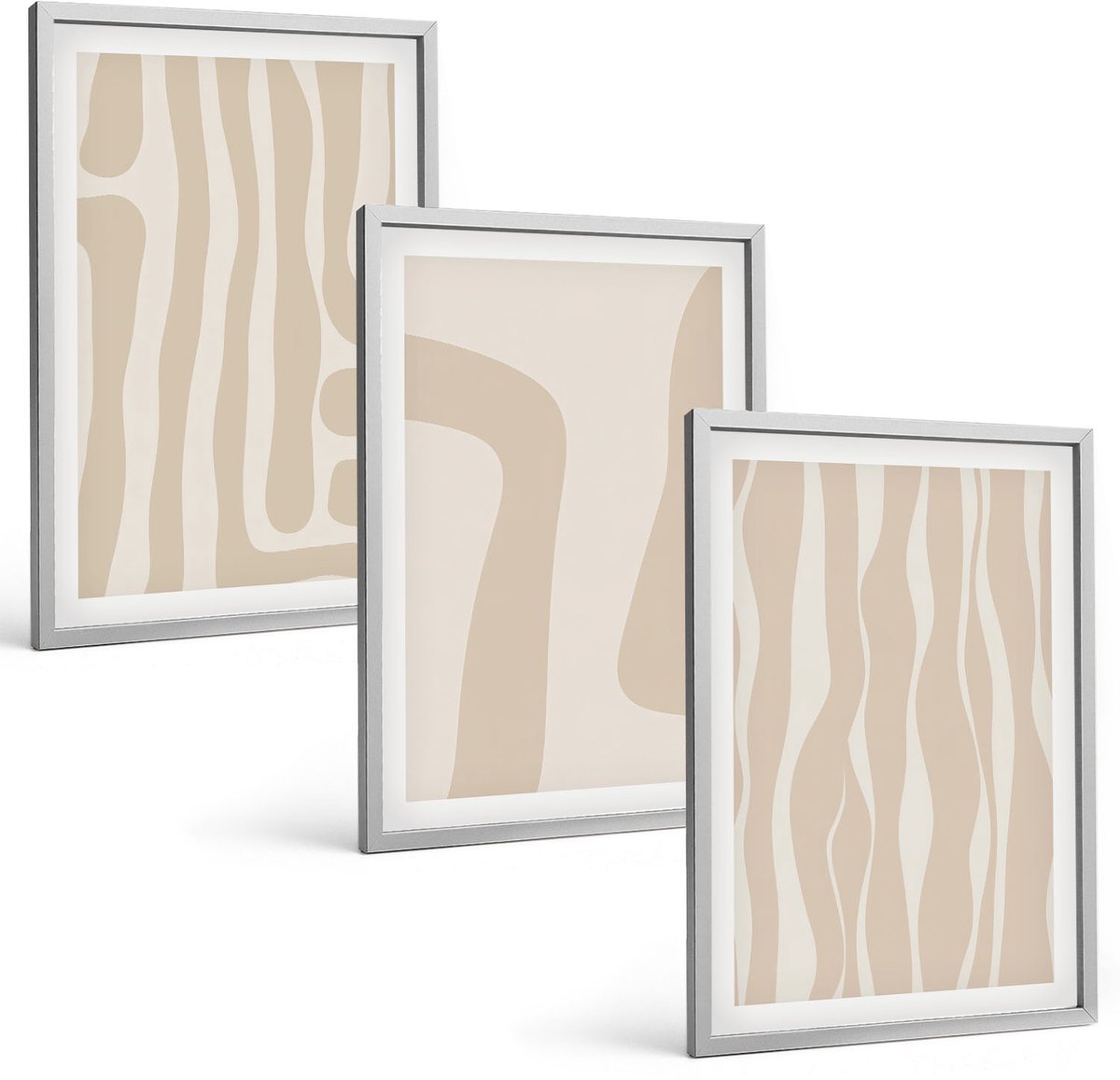 Coloray 3-Delige Schilderij Set - Abstracte Patronen, Minimalistische Vormen, Boho-Stijl - 40 x 60 cm - Muurdecoratie - Wanddecoratie - Slaapkamer