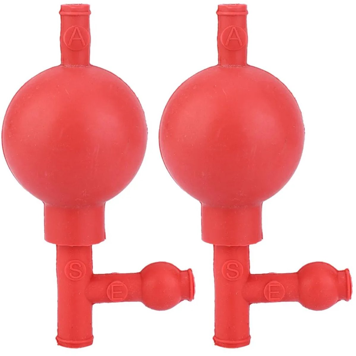 Twee oorkanaalreinigingsballonnen van laboratoriumkwaliteit, drieweg-pinballonnen gemaakt van natuurlijk rubber.