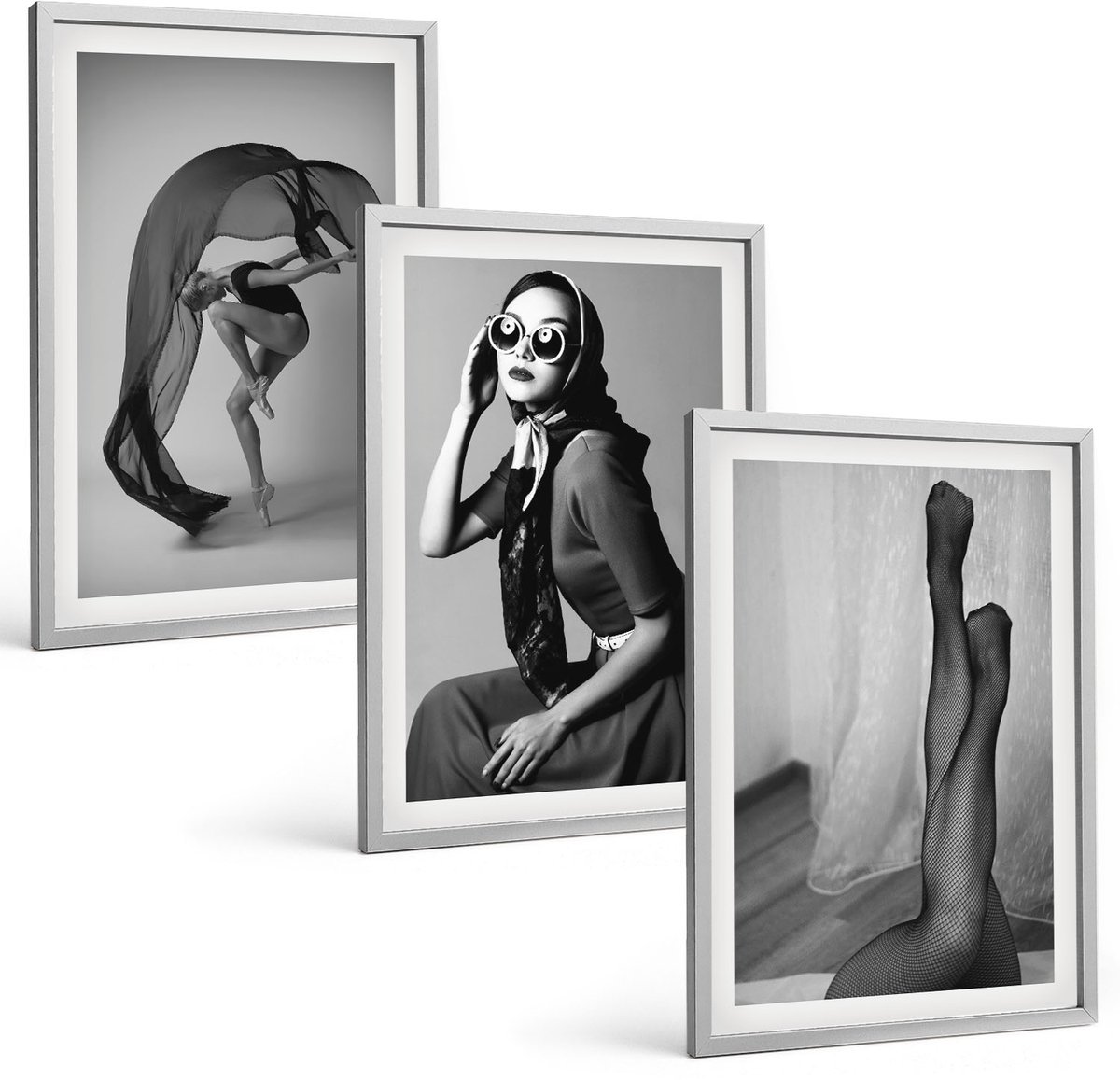 Coloray 3-Delige Schilderij Set - Stijlvolle Zwart-Witportretten Van Vrouwen In Elegante Poses - 40 x 60 cm - Muurdecoratie - Wanddecoratie - Slaapkamer - Moderne Wanddecoratie