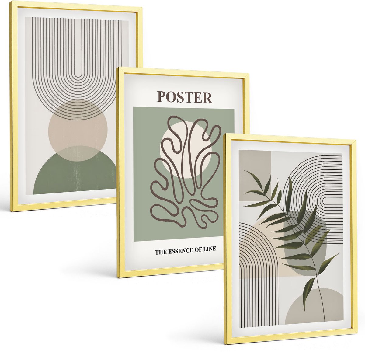 Coloray 3-Delige Schilderij Set - Geometrische Abstracte Botanische Patronen Poster - 40 x 40 cm En 40 x 60 cm - Muurdecoratie - Decoratieve Schilderijen - Wohnzimmer