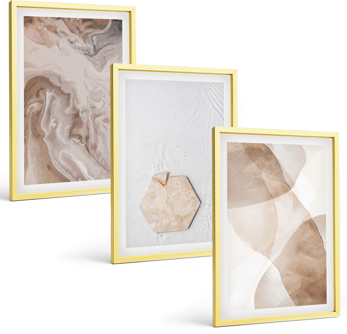 Coloray 3-Delige Schilderij Set - Abstracte Vormgeving Geïnspireerd Door De Natuur. - 40 x 40 cm En 40 x 60 cm - Muurdecoratie - Wanddecoratie - Slaapkamer - Decoratieve Schilderijen