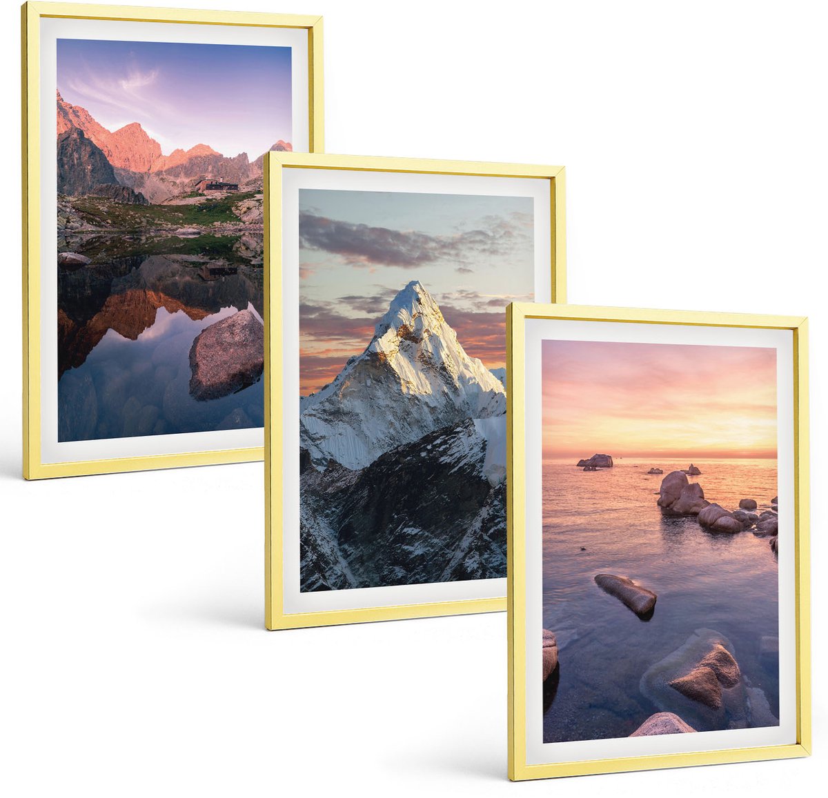 Coloray 3-Delige Schilderij Set - Bergen En Water In Prachtige Natuurlijke Landschappen - 40 x 40 cm En 40 x 60 cm - Wanddecoratie - Schilderijen Set - Kantoor - Woonkamer Decoratie