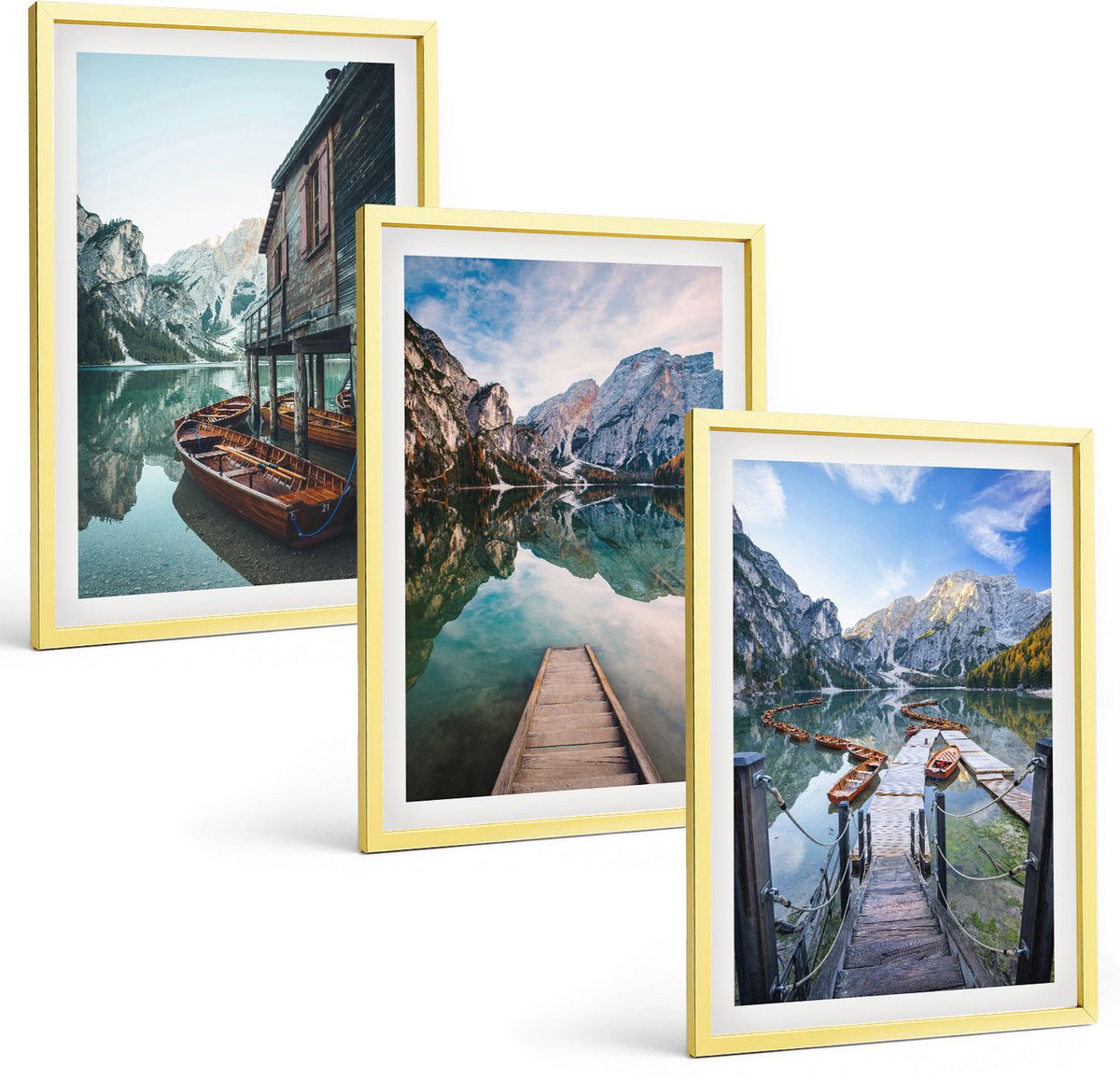 Coloray 3-Delige Schilderij Set - Groene Plantenbladeren Met Het Opschrift "Wijn". - 40 x 40 cm En 40 x 60 cm - Stijlvolle Muurdecoratie - Kantoor - Decoratieve Schilderijen