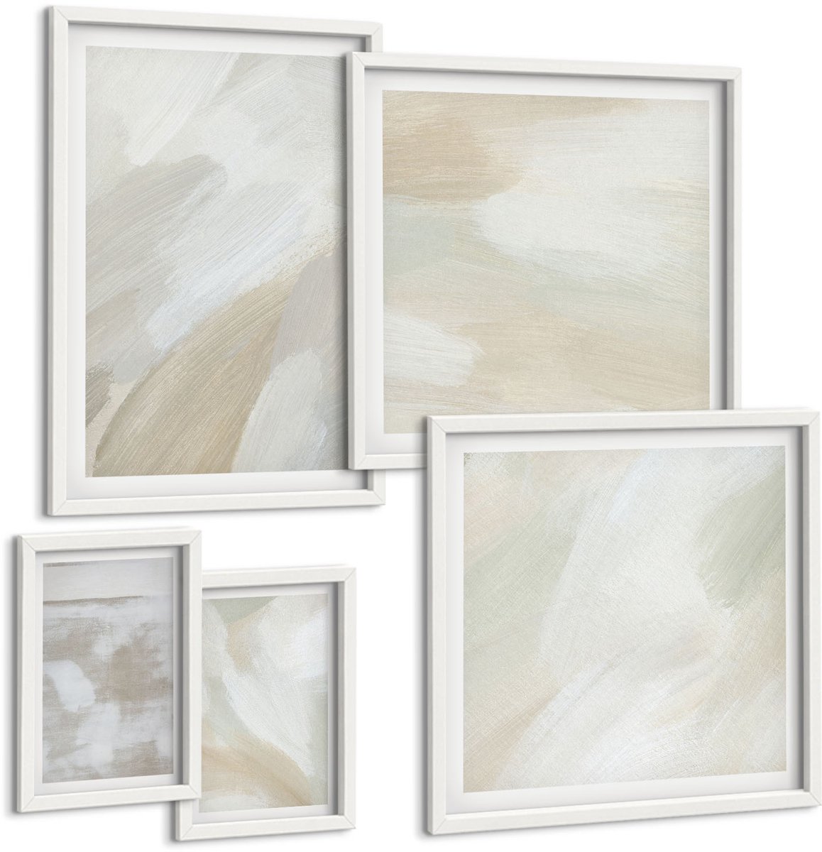 Coloray 5-Delige Schilderij Set - Abstracte Penseelstreken Op Canvas - 50 x 50 cm, 20 x 30 cm En 40 x 60 cm - Stijlvolle Wanddecoratie - Interieur - Stijlvolle Muurdecoratie