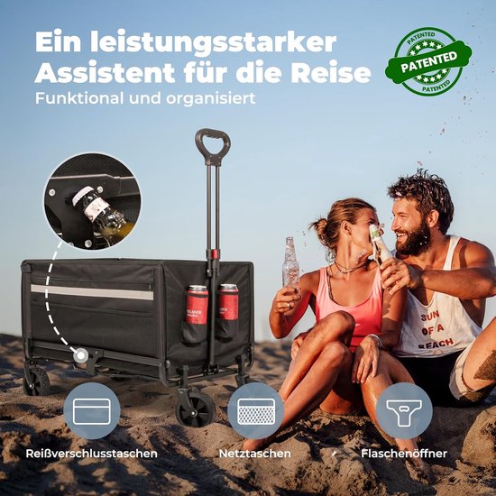 Opvouwbare Bolderkar - Strandwagen Kruiwagen - Vervoeren van spullen - Geen montage nodig - 150 kg capaciteit - Zwart — afbeelding 4