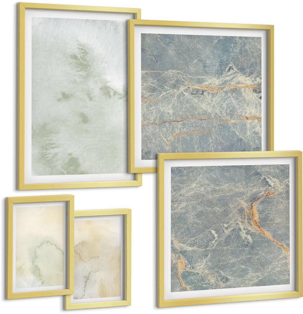Coloray 5-Delige Schilderij Set - Pastel Aquarelverf Op Canvas, Textuurverf - 50 x 50 cm, 20 x 30 cm En 40 x 60 cm - Moderne Wanddecoratie - Woonkamer - Decoratieve Schilderijen