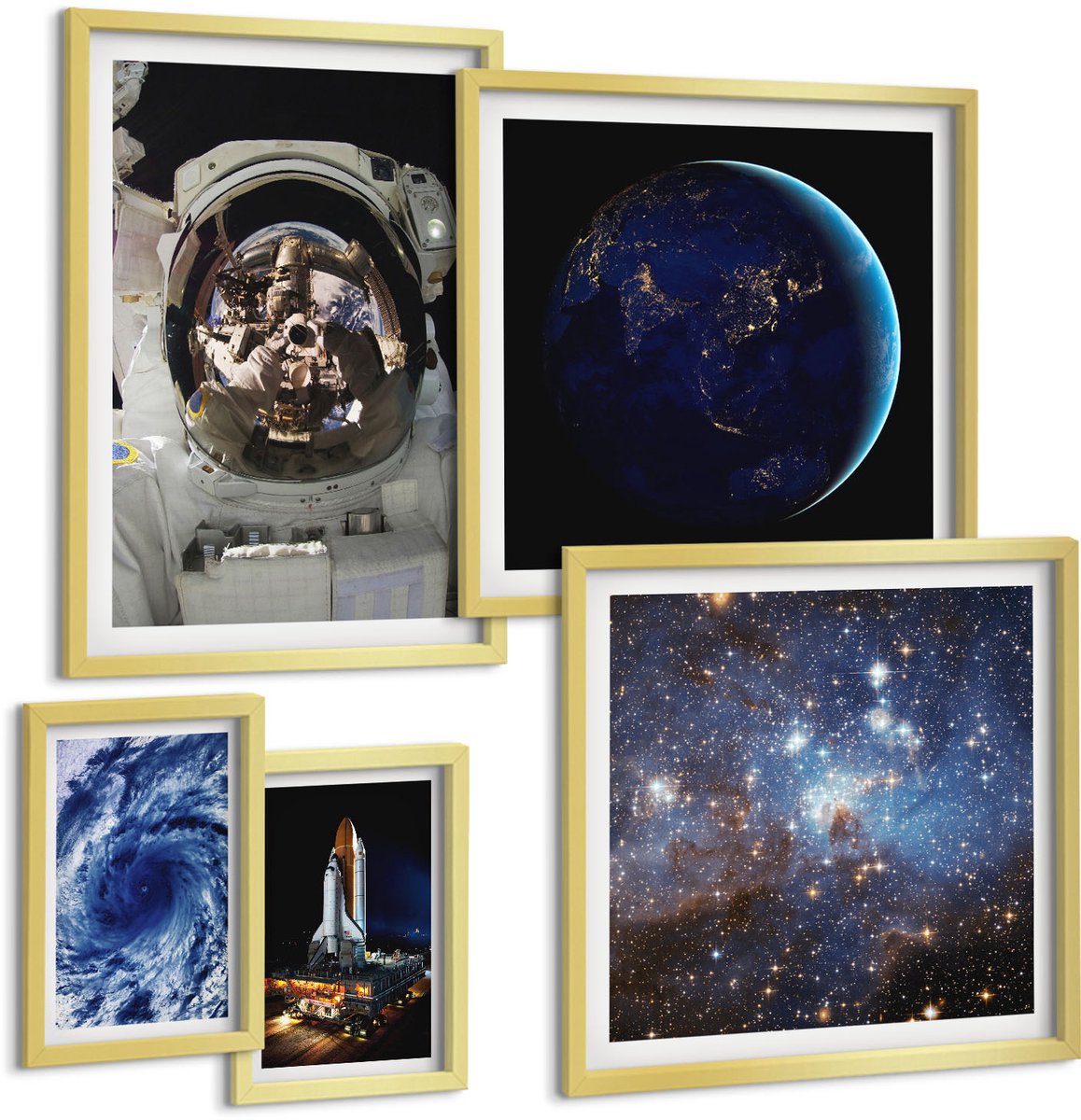 Coloray 5-Delige Schilderij Set - Ontdekkingen In De Ruimte: Beelden Van Het Universum En Astronauten - 50 x 50 cm, 20 x 30 cm En 40 x 60 cm - Decoratieve Muurdecoratie - Slaapkamer - Wanddecoratie