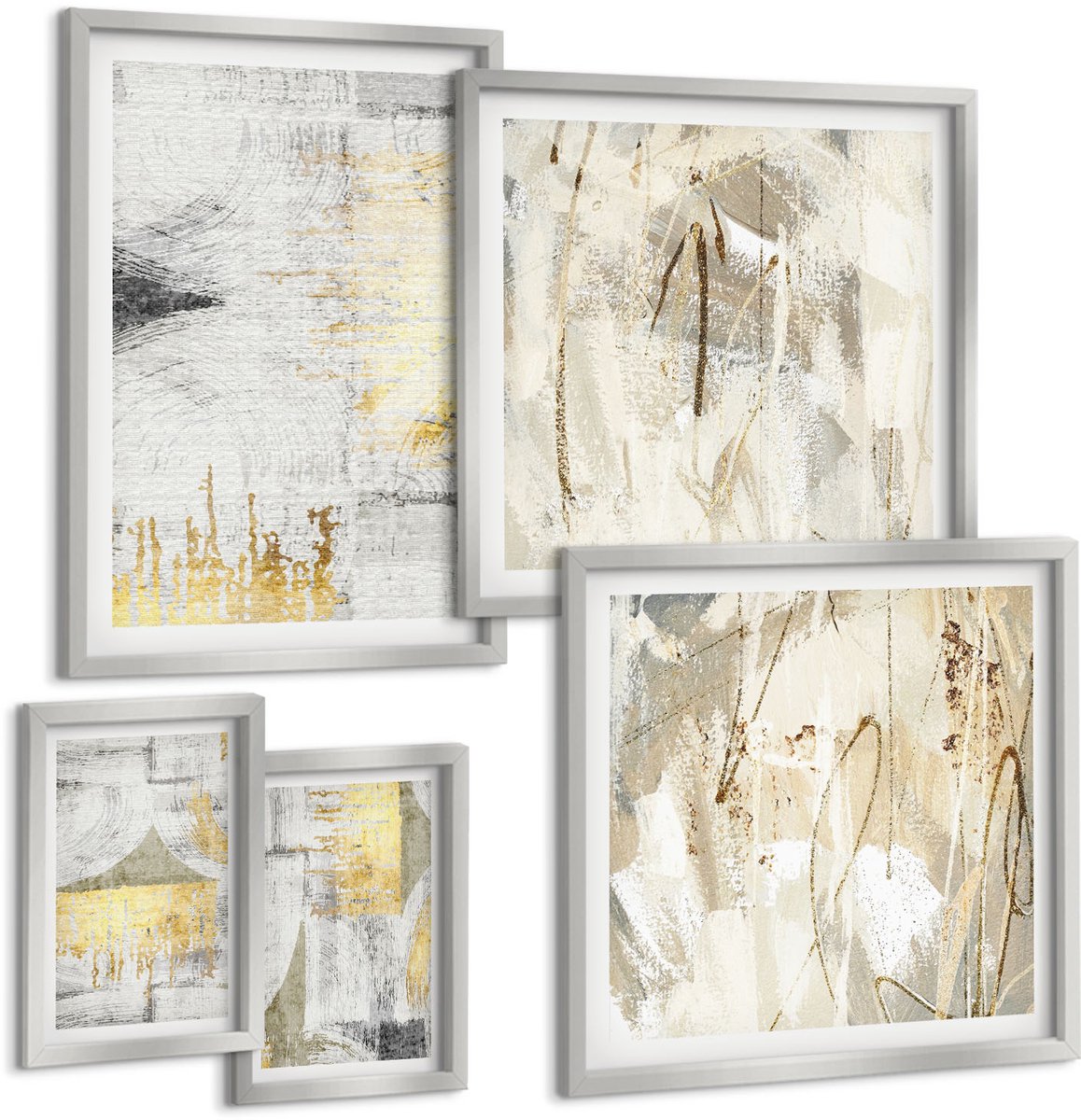 Coloray 5-Delige Schilderij Set - Bloemen In Vazen: Diverse Vintage Plantencomposities - 20 x 30 cm - Muurdecoratie - Schilderijen Set - Woonkamer