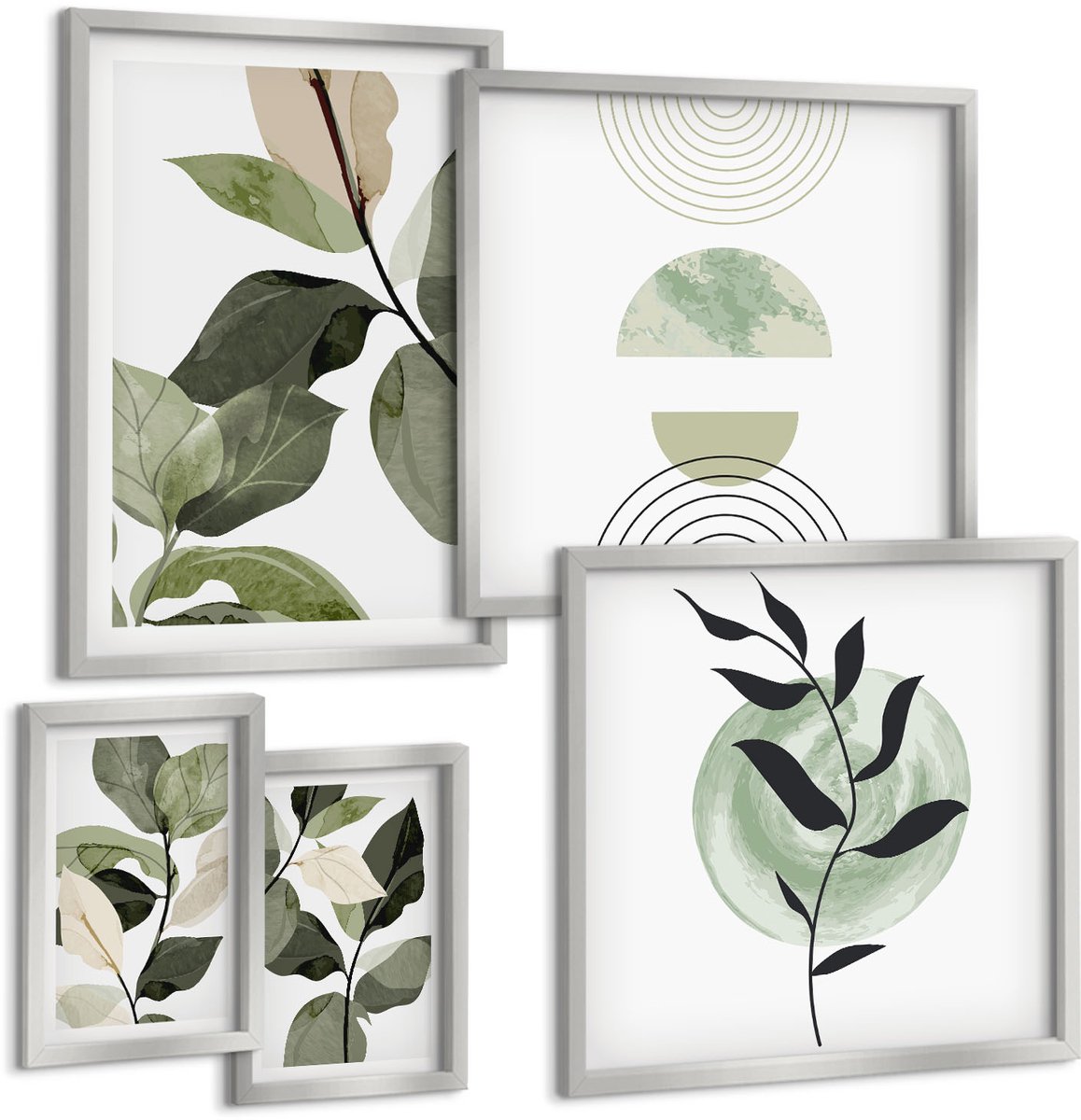 Coloray 5-Delige Schilderij Set - Patronen Met Opschriften Voor Keukengerei - 20 x 30 cm - Muurdecoratie - Wanddecoratie - Hal - Decoratieve Schilderijen