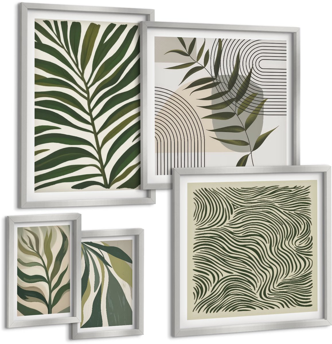 Coloray 5-Delige Schilderij Set - Abstracte Patronen Van Natuurlijke Vegetatie In Ingetogen Kleuren. - 20 x 30 cm - Stijlvolle Wanddecoratie - Interieur - Stijlvolle Muurdecoratie