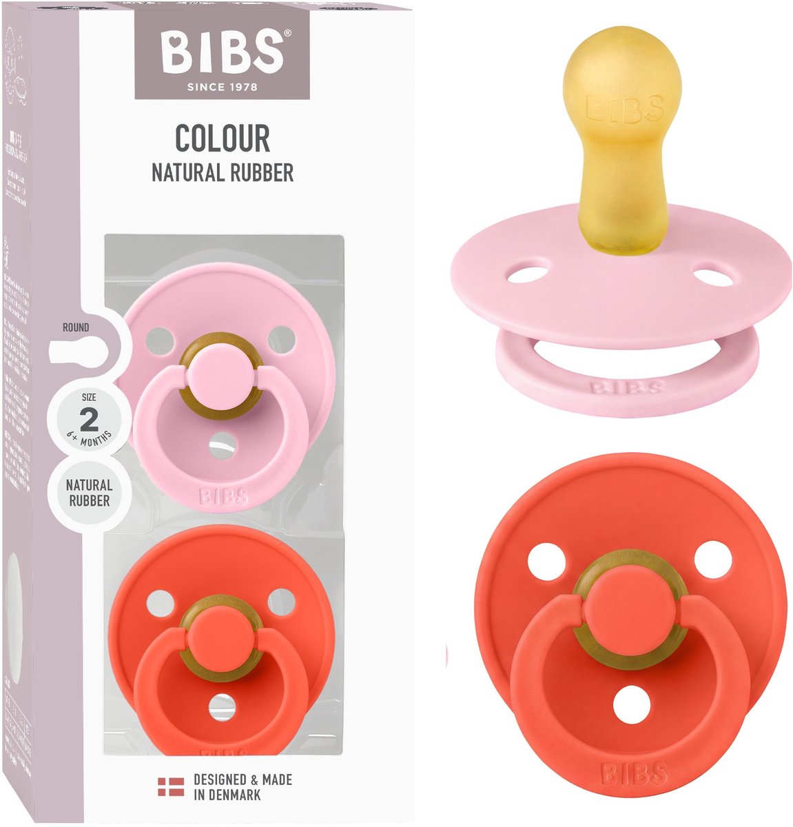 BIBS Colour Fopspeen - 6-18 mnd - 2-pack - Rond - Baby Pink/Tango