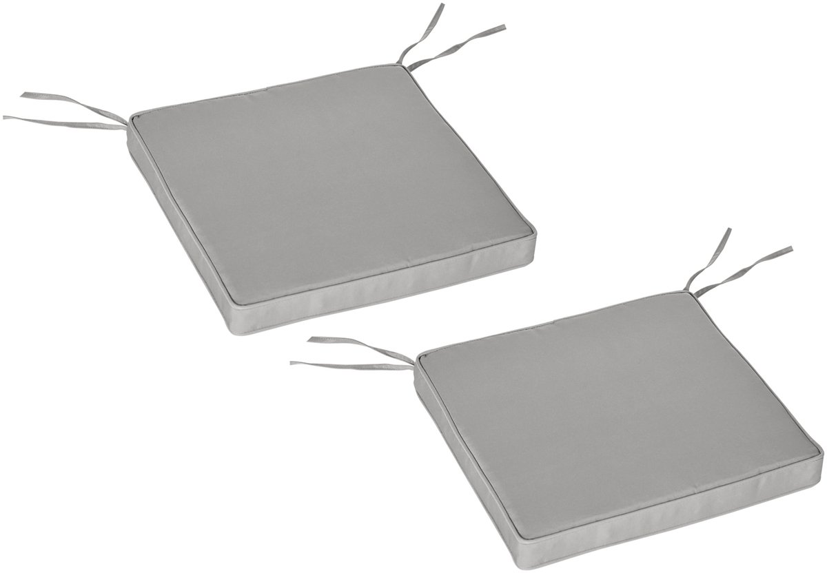 2 stuks stoelkussens, tuinstoelkussens, afneembare hoes, vulling 5 cm, polyesterstof, afmetingen: 45 x 45 cm, lichtgrijs