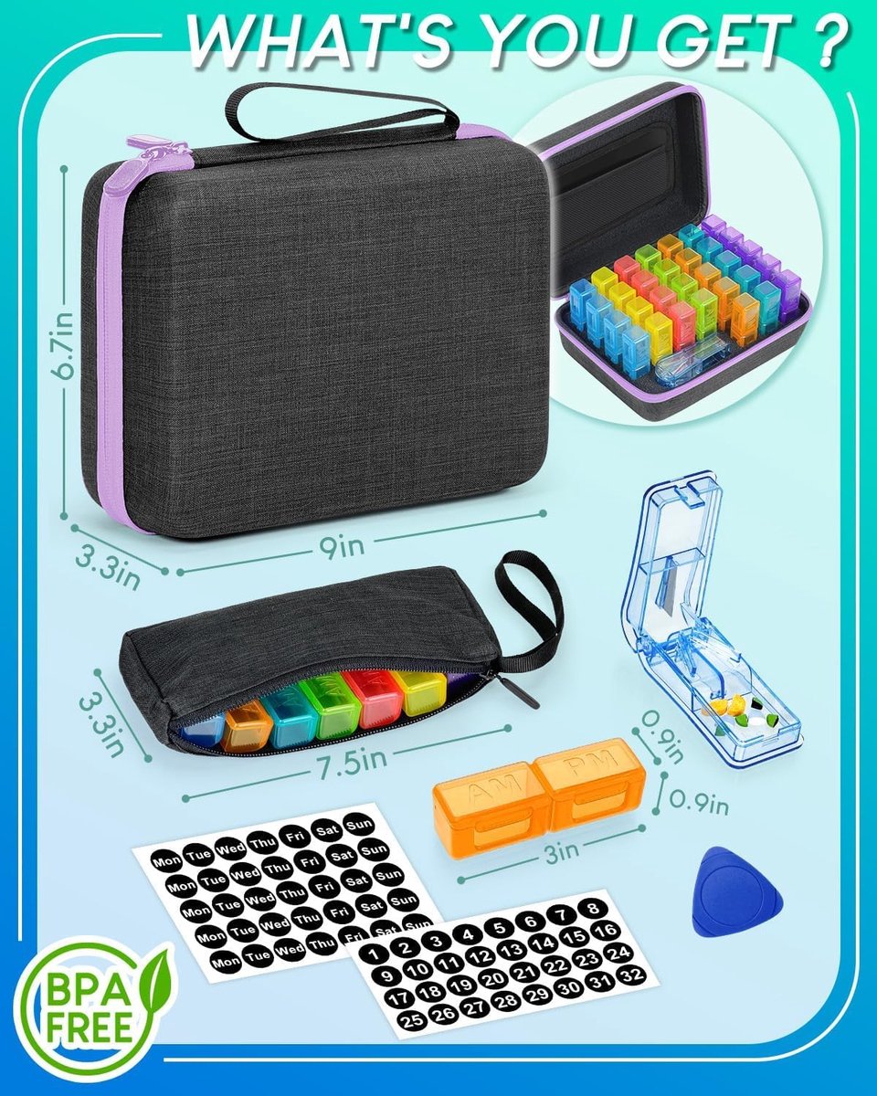 Maandelijkse pillenorganizer, 2 keer per dag, met wekelijkse pillenzakken, draagbare harde hoes, pillensnijder en - ShopVlot