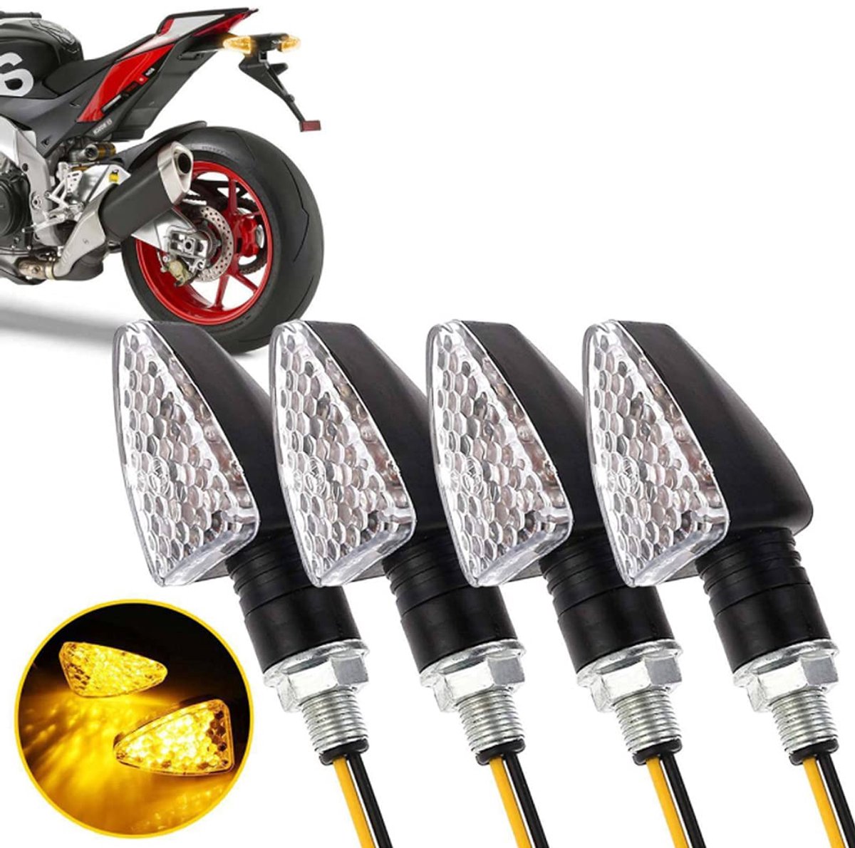 Greluma 4 STUKS Motorfiets 15 LEDs Blinker Indicatoren Amber Turn Light 12V Mini Blinker Waterdicht voor Motorfiets - ShopVlot